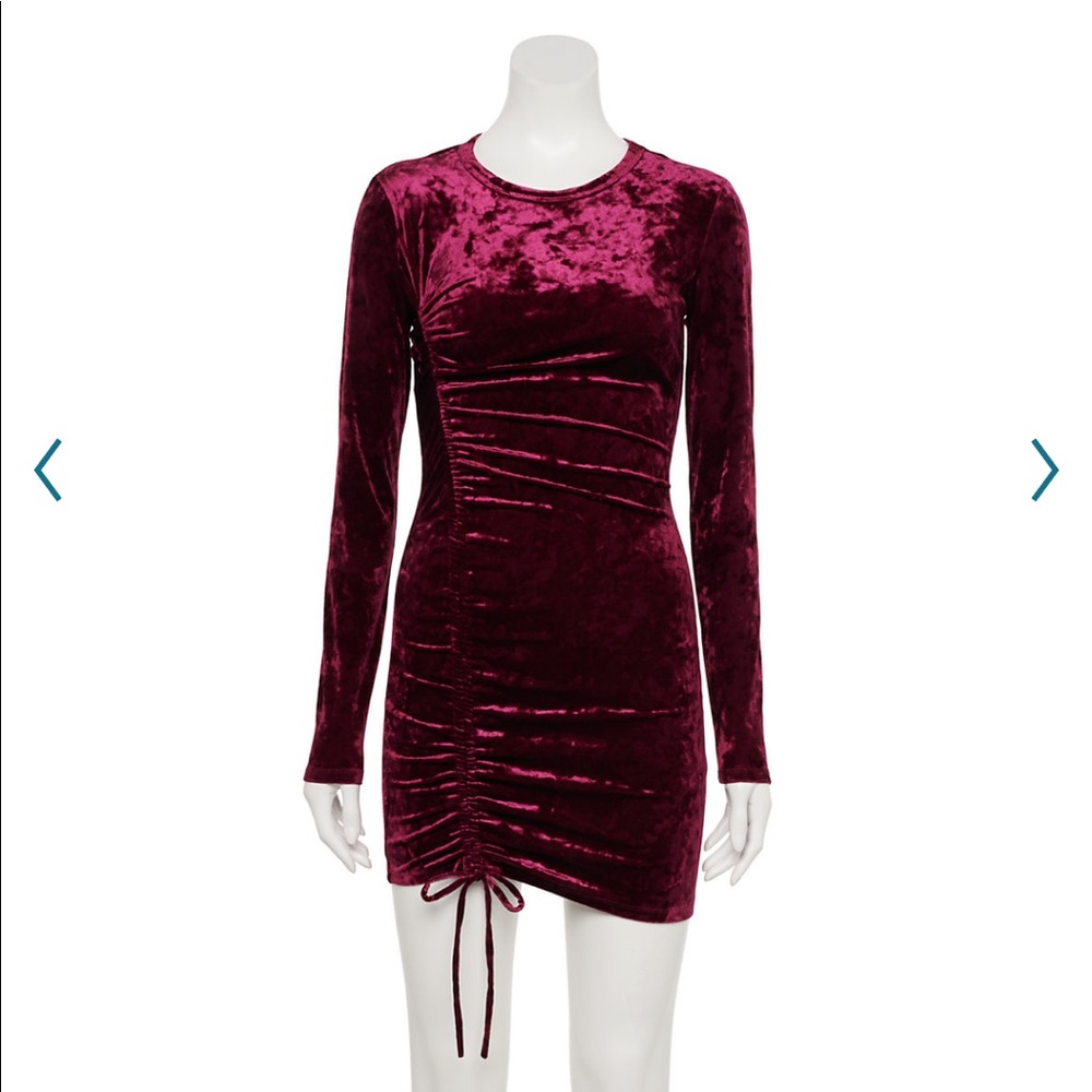 Live to be Spoiled Red Wine Long Sleeve Ruched Asymmetrical Front Bodycon Dress